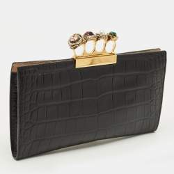 Pre Owned حقيبة بوش ألكسندر ماكوين بلون أسود بنقش تمساح بجلد مع خواتم كريستال رباعية