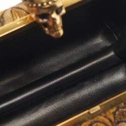 مملوكة مسبقًا Alexander McQueen Gold/Black Brocade Fabric Crown Skull Box Clutch