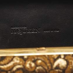 مملوكة مسبقًا Alexander McQueen Gold/Black Brocade Fabric Crown Skull Box Clutch