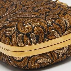 مملوكة مسبقًا Alexander McQueen Gold/Black Brocade Fabric Crown Skull Box Clutch