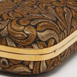 مملوكة مسبقًا Alexander McQueen Gold/Black Brocade Fabric Crown Skull Box Clutch