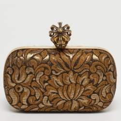 مملوكة مسبقًا Alexander McQueen Gold/Black Brocade Fabric Crown Skull Box Clutch