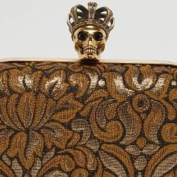 مملوكة مسبقًا Alexander McQueen Gold/Black Brocade Fabric Crown Skull Box Clutch