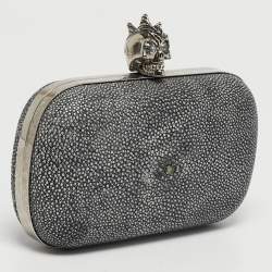 Pre Owned حقيبة كلاتش جمجمة جلد أليكساندر ماكوين رمادية ستينغراي