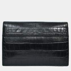 مملوكة مسبقًا حقيبة كلاتش ألكسندر ماكوين مظروف جلد تأثير جلد التمساح أسود