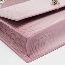 Pre Owned Alexander McQueen Skull Chain Pink Croc Embossed Leather Top Handle Bag