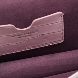 Pre Owned Alexander McQueen Skull Chain Pink Croc Embossed Leather Top Handle Bag