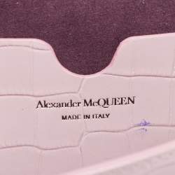 Pre Owned Alexander McQueen Skull Chain Pink Croc Embossed Leather Top Handle Bag