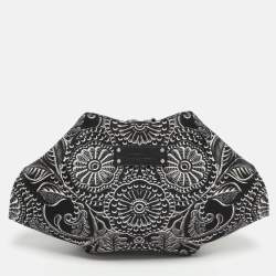 Pre Owned Alexander McQueen De Manta Black/White Printed Satin Clutch