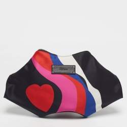 Pre Owned حقيبة كلتش أليكساندر ماكوين دي مانتا جلد وساتان طباعة قلب أسود متوسطة