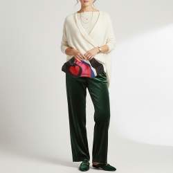 Pre Owned حقيبة كلتش أليكساندر ماكوين دي مانتا جلد وساتان طباعة قلب أسود متوسطة