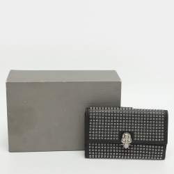 Pre Owned Alexander McQueen Skull Embellished Black Leather French Wallet