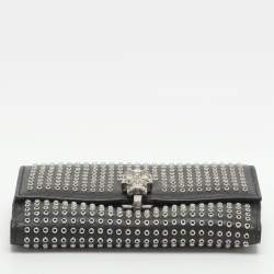 Pre Owned Alexander McQueen Skull Embellished Black Leather French Wallet