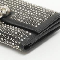 Pre Owned Alexander McQueen Skull Embellished Black Leather French Wallet