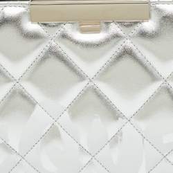 Pre Owned Alexander McQueen Jewelled Knuckle Graffiti Silver Quilted Leather Clutch