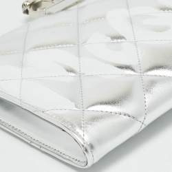 Pre Owned Alexander McQueen Jewelled Knuckle Graffiti Silver Quilted Leather Clutch