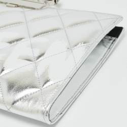 Pre Owned Alexander McQueen Jewelled Knuckle Graffiti Silver Quilted Leather Clutch