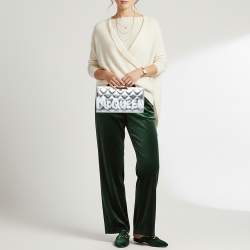 Pre Owned Alexander McQueen Jewelled Knuckle Graffiti Silver Quilted Leather Clutch