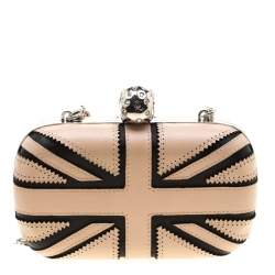 Pre Owned Alexander McQueen Beige/Black Leather Patchwork Britannia Skull Box Clutch