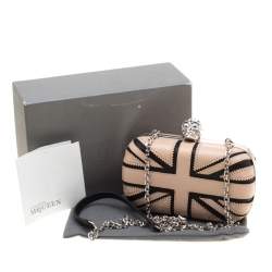 Pre Owned Alexander McQueen Beige/Black Leather Patchwork Britannia Skull Box Clutch