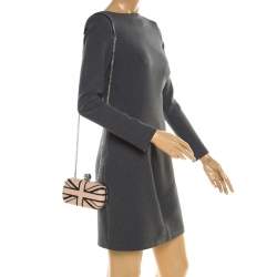 Pre Owned Alexander McQueen Beige/Black Leather Patchwork Britannia Skull Box Clutch