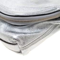 Pre Owned Alexander McQueen Silver Skull Padlock Leather Studded Fold Over Clutch