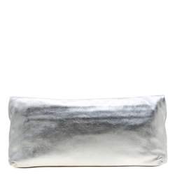 Pre Owned Alexander McQueen Silver Skull Padlock Leather Studded Fold Over Clutch