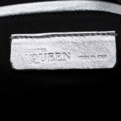 Pre Owned Alexander McQueen Silver Skull Padlock Leather Studded Fold Over Clutch