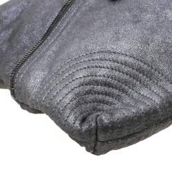 Pre Owned Alexander McQueen Metallic Grey Textured Leather Wristlet Clutch
