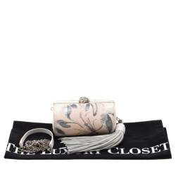 Alexander McQueen Cream Floral Satin North South Chain Clutch