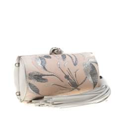 Alexander McQueen Cream Floral Satin North South Chain Clutch