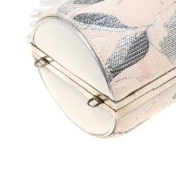 Alexander McQueen Cream Floral Satin North South Chain Clutch