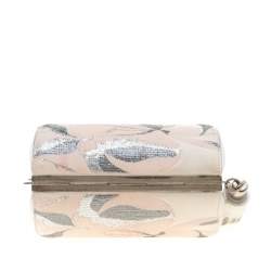Alexander McQueen Cream Floral Satin North South Chain Clutch