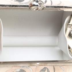 Alexander McQueen Cream Floral Satin North South Chain Clutch