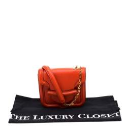 Pre Owned Alexander McQueen Orange Leather Mini Heroine Chain Crossbody Bag