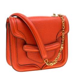 Pre Owned Alexander McQueen Orange Leather Mini Heroine Chain Crossbody Bag