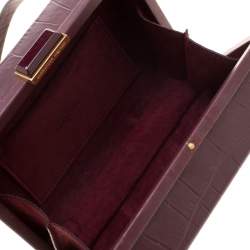 Pre Owned Alexander McQueen Burgundy Croc Embossed Leather Cage Box Bag