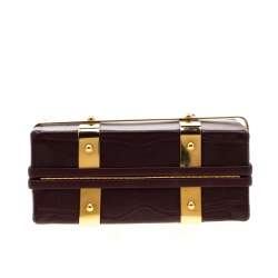 Pre Owned Alexander McQueen Burgundy Croc Embossed Leather Cage Box Bag