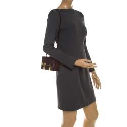 Pre Owned Alexander McQueen Burgundy Croc Embossed Leather Cage Box Bag