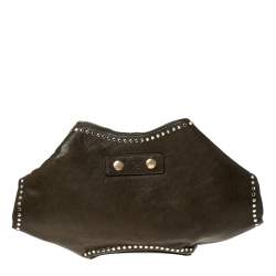 Pre Owned Alexander McQueen Olive Green Leather Medium De Manta Clutch