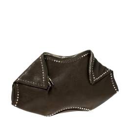 Pre Owned Alexander McQueen Olive Green Leather Medium De Manta Clutch