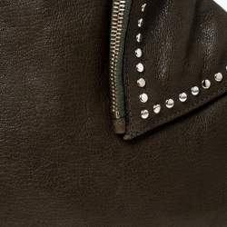 Pre Owned Alexander McQueen Olive Green Leather Medium De Manta Clutch