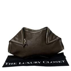 Pre Owned Alexander McQueen Olive Green Leather Medium De Manta Clutch