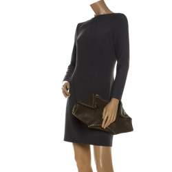 Pre Owned Alexander McQueen Olive Green Leather Medium De Manta Clutch