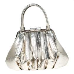 Alexander McQueen Metallic Gold Croc Embossed Patent Leather Elvie Satchel