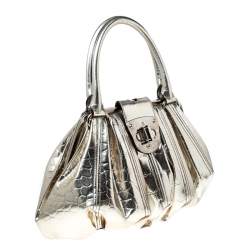 Alexander McQueen Metallic Gold Croc Embossed Patent Leather Elvie Satchel