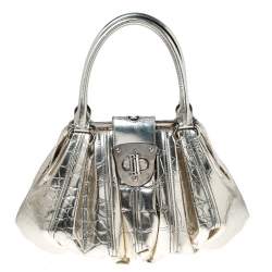 Alexander McQueen Metallic Gold Croc Embossed Patent Leather Elvie Satchel