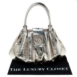 Alexander McQueen Metallic Gold Croc Embossed Patent Leather Elvie Satchel