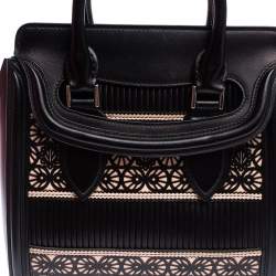 Pre Owned Alexander McQueen Black/Peach Laser Cut Leather East West Heroine Tote 