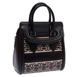 Pre Owned Alexander McQueen Black/Peach Laser Cut Leather East West Heroine Tote 